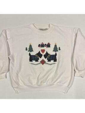Vintage Ugly Christmas Sweater Scottie Dog Separate Issue Sz L Distressed Stains